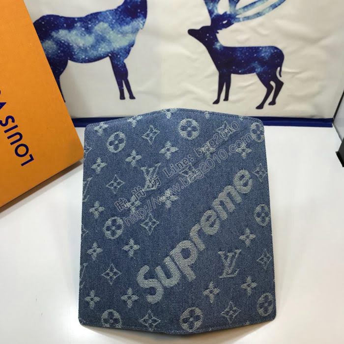 LV錢包 新品 頂級原單 M66540牛仔藍 Supreme牛仔系列 西裝夾  ygqb1014